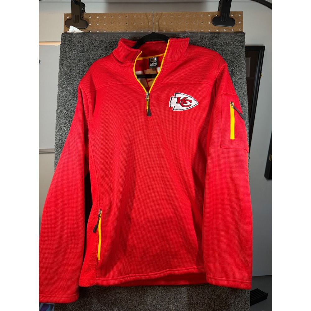 NFL Team Apparel Kansas City Chiefs Pullover Mens Medium Red Waffle Knit Zip